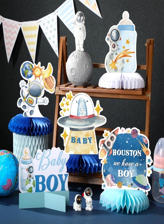 Moinchore 12 Pcs Outer Space Baby Boy Shower Decorations Welcome It's a Boy Baby Shower Honeycomb Centerpieces Blue Astronaut Rocket Bottle Planet Table Topper Table Decoration for Birthday Party Favors - Image 4